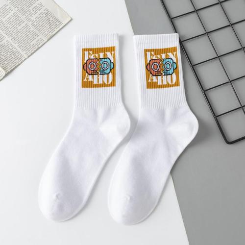 One pair new stretch cotton robot pattern warm socks#8