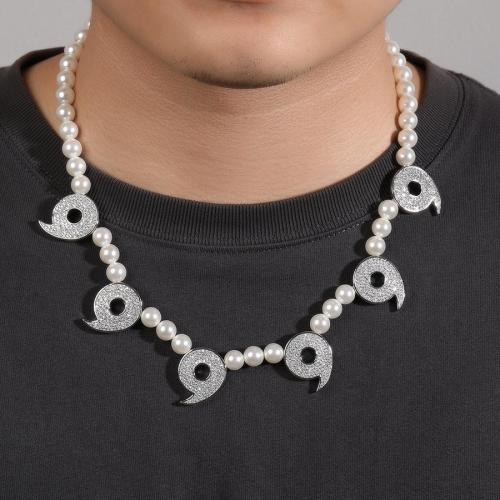 One pc hip hop pearl rhinestone necklace(length:45.72cm)