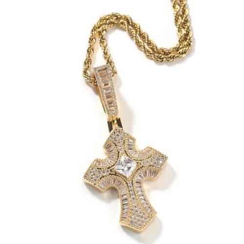 One pc hip hop stainless steel rhinestone cross pendant necklace(length:60cm)