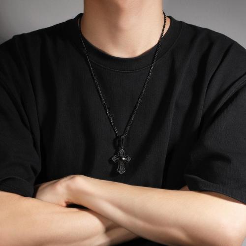 One pc rhinestone stainless steel cross hip hop necklace(length:60cm)