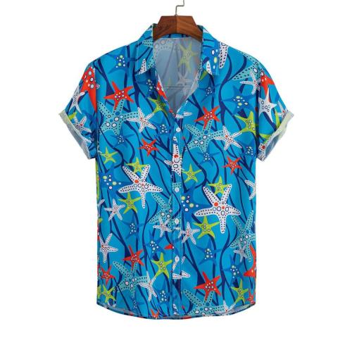 Casual plus size non-stretch printed single breasted short sleeve shirt