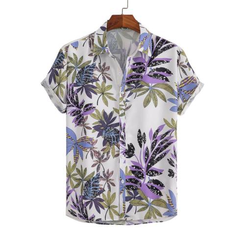 Casual plus size non-stretch printed single breasted short sleeve shirt#1