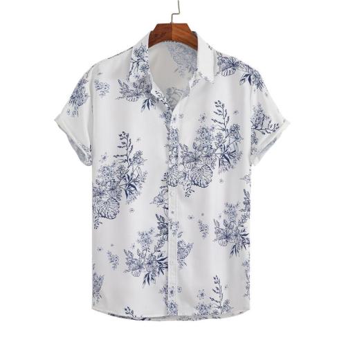 Casual plus size non-stretch printed single breasted short sleeve shirt#2