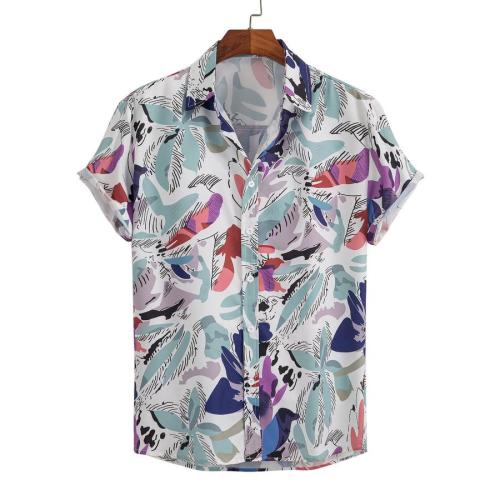Casual plus size non-stretch printed single breasted short sleeve shirt#3
