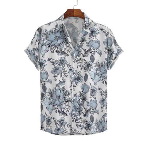 Casual plus size non-stretch printed single breasted short sleeve shirt#4
