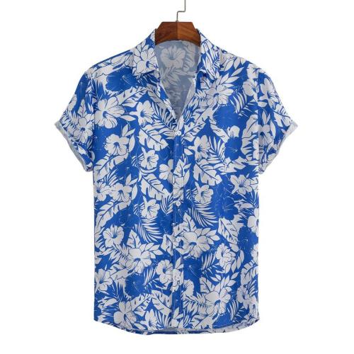 Casual plus size non-stretch printed single breasted short sleeve shirt#5