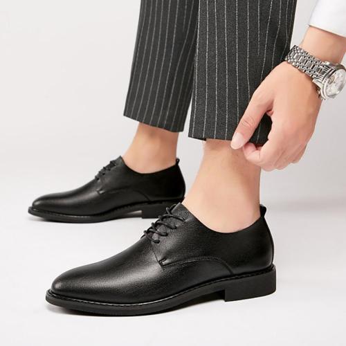 Elegant simple solid color pu anti-slip lace up breathable dress shoes
