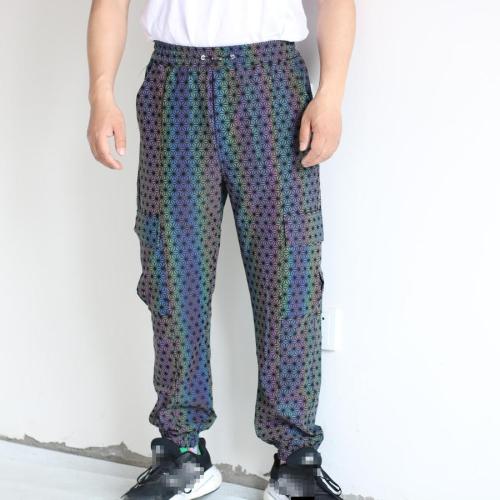 Stylish plus size slight stretch reflective fabric drawstring cargo pants