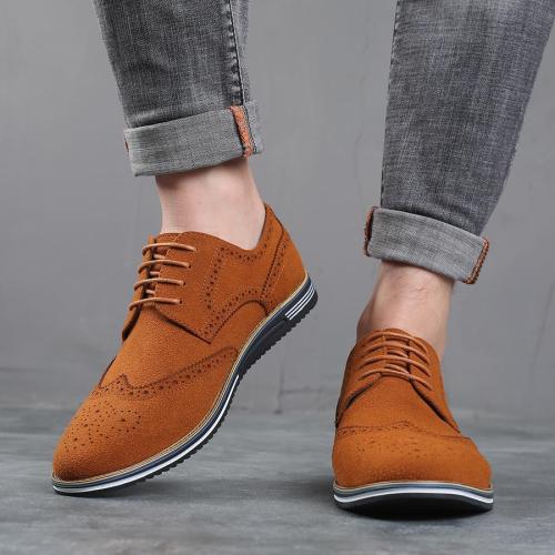 Stylish lace-up brogue carving matte suede thick-soled loafers