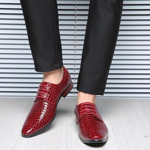 Elegant 2 colors solid color lace-up glossy stone pattern dress shoes