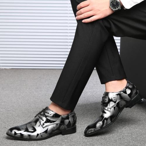 Elegant 2 colors printing lace-up glossy dress shoes