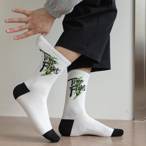 One pair new cotton stretch contrast color letter pattern warm sport socks