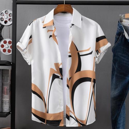 Casual plus size non-stretch batch printing short sleeve shirt