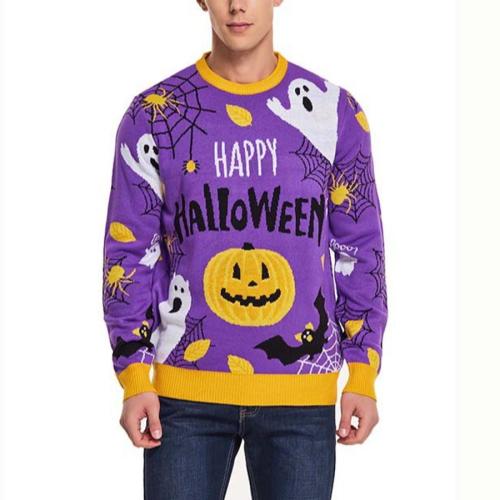 Halloween plus size slight stretch ghost letter knitted loose sweater