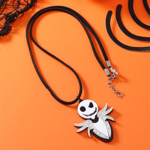 Halloween acrylic ghost doll sparkling skeleton necklace(length:46+4 cm)