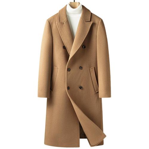 Elegant plus size non-stretch solid slit mid-length wool coat size run small