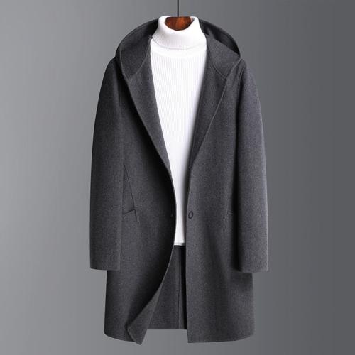 Elegant plus size non-stretch solid hooded mid length wool coat size run small