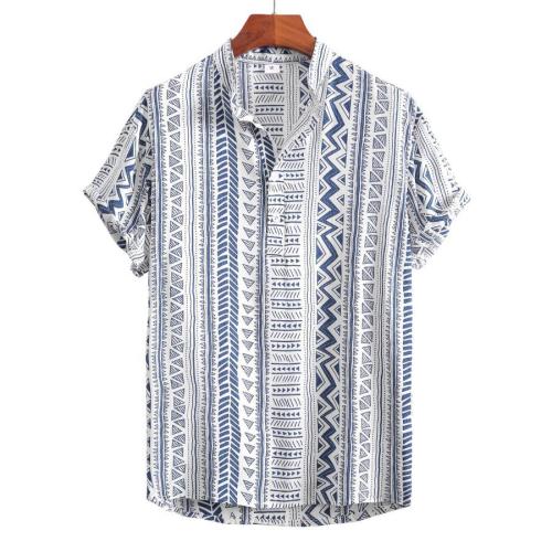 Casual plus size non-stretch geometric printing button short-sleeved shirt