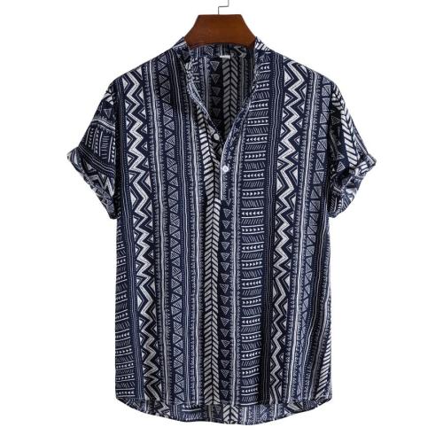 Casual plus size non-stretch geometric printing short-sleeved shirt
