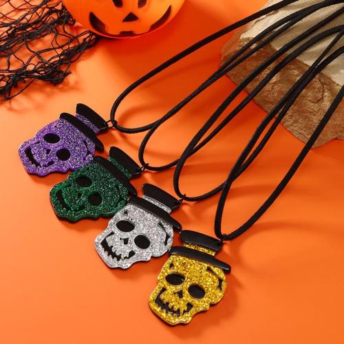Halloween hip hop glitter skull acrylic necklace(length:46+4 cm)