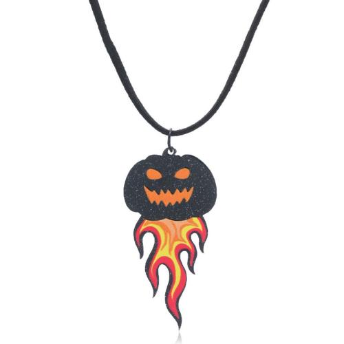 Halloween glitter acrylic flame pumpkin necklace(length:46+4 cm)