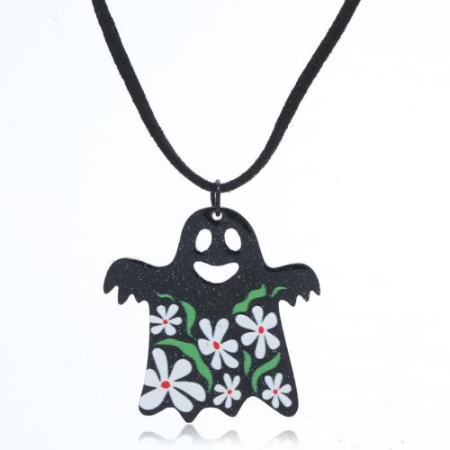 Halloween glitter acrylic hollow ghost flower necklace(length:46+4 cm)