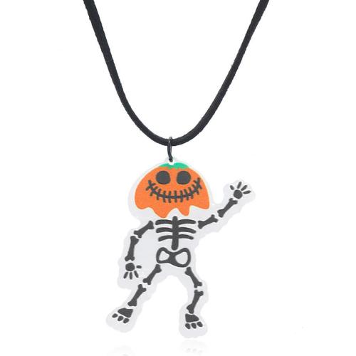 Halloween acrylic glitter skull pumpkin necklace(length:46+4 cm)