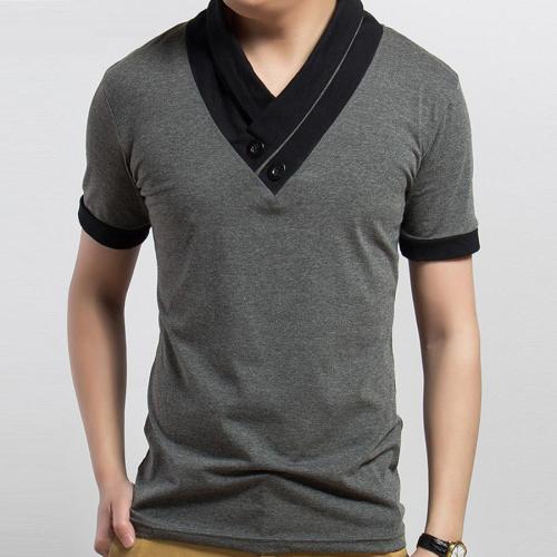 Casual plus size slight stretch contrast color v-neck short-sleeved t-shirt