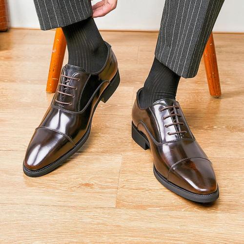 Elegant pu lace-up soft-soled non-slip point toe dress shoes