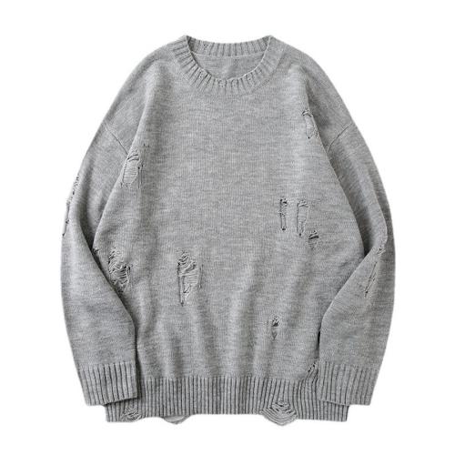 Stylish slight stretch solid color hole loose knitted sweater