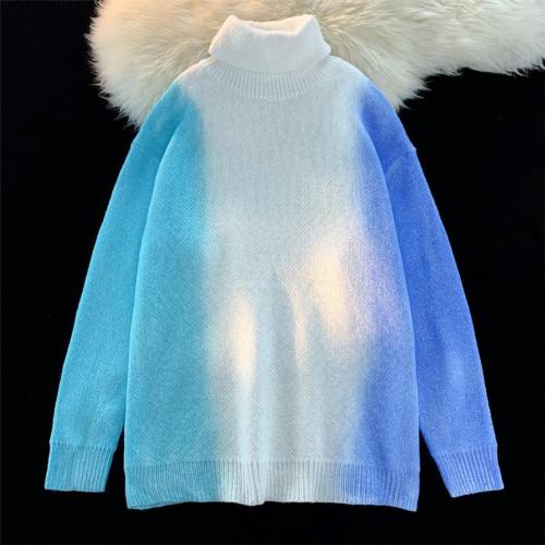 Plus size slight stretch high collar contrast color knit sweater size run small