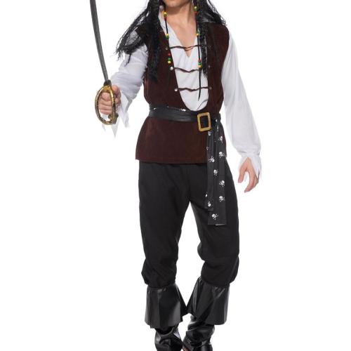 Halloween non-stretch three-piece set pirate costumes(with accessories,no props)