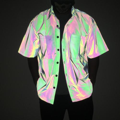 High street style plus size non-stretch multicolor reflective all-match blouse