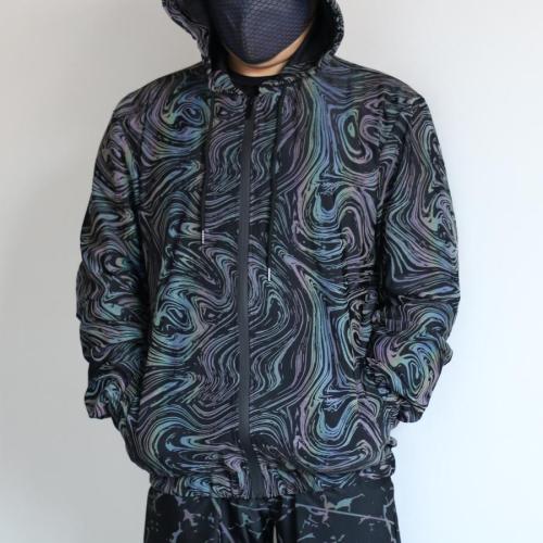 High street style plus size slight stretch swirl reflective hooded zip-up jacket