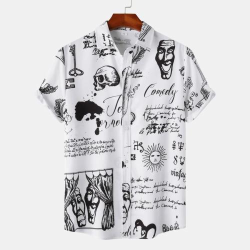 Halloween plus size non-stretch skull print short sleeve shirt#1