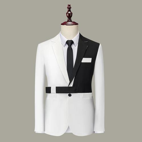 Elegant plus size non-stretch contrast color one button blazer