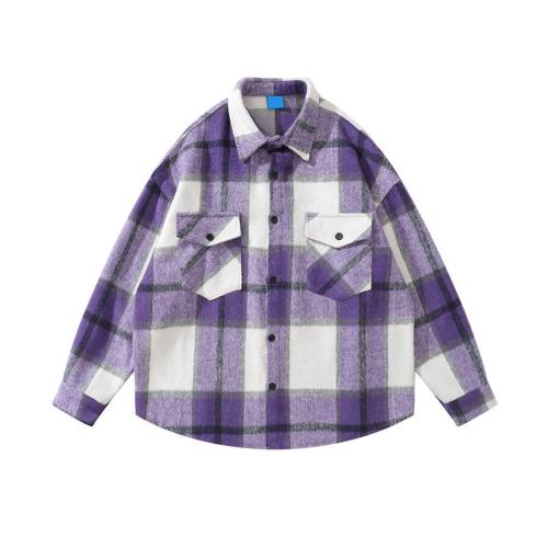 High street plus size non-stretch loose tweed  plaid printed jacket
