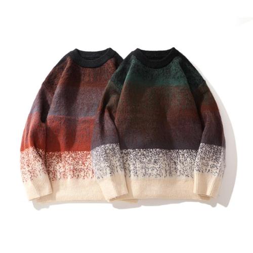 Casual plus size slight stretch gradient stripes knitted sweater