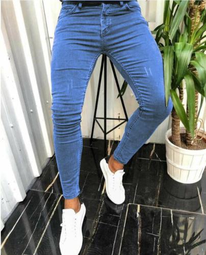 Casual slight stretch solid color simple mid waist tight jeans