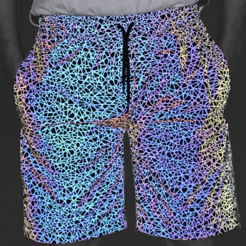 Casual plus size non-stretch bird's nest graphic reflective shorts(with lined)