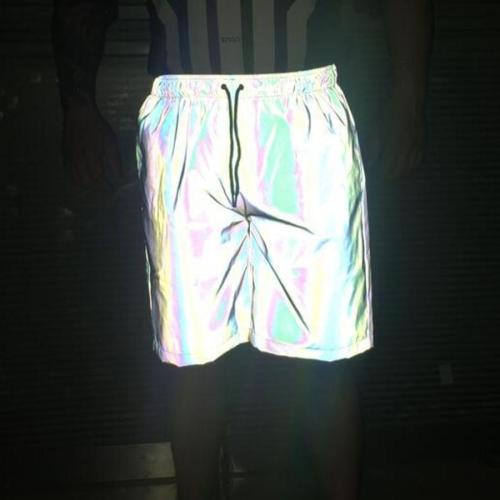 Casual plus size non-stretch laser colorful reflective shorts(with lined)