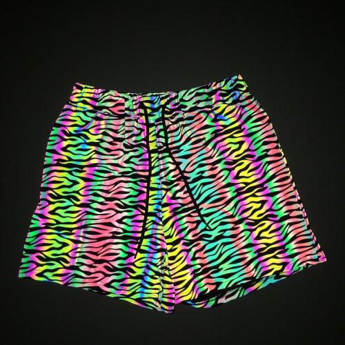 Stylish plus size slight stretch zebra stripe reflective shorts with lined