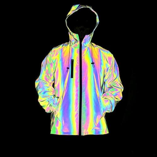 Stylish plus size non-stretch colorful reflective hooded zip-up all-match jacket