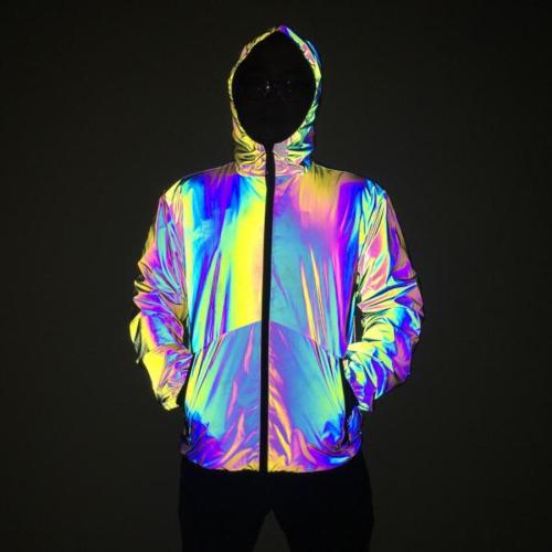 Stylish plus size non-stretch colorful reflective hooded all-match jacket