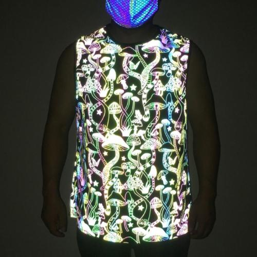 Casual plus size slight stretch mushroom graphic reflective all-match vest