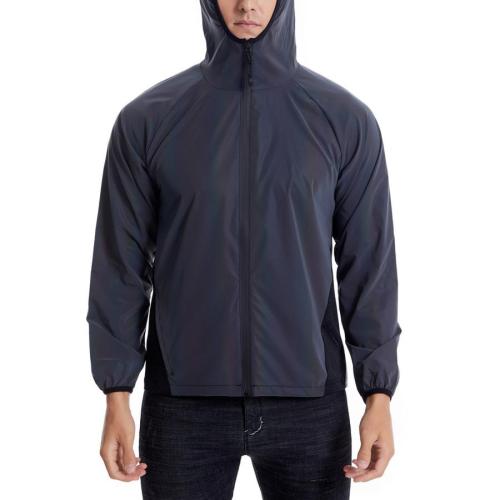 Stylish plus size non-stretch fishnet stitching reflective hooded jacket