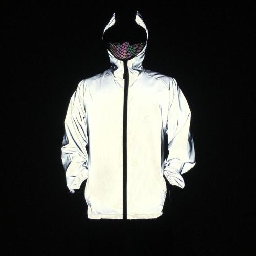 Stylish plus size non-stretch breathable fishnet spliced reflective jacket