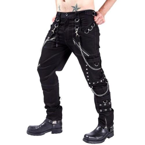 Gothic plus size non-stretch solid color chain rivet punk rock pants