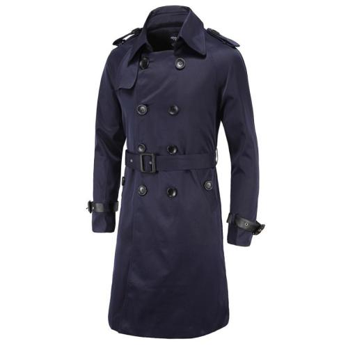 Casual plus size non-stretch solid slit double-breasted belt mid-length coat