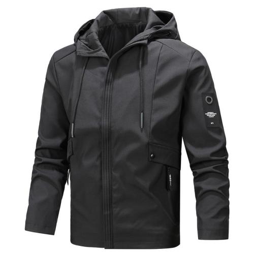 Casual plus size non-stretch zip-up pocket hooded jacket